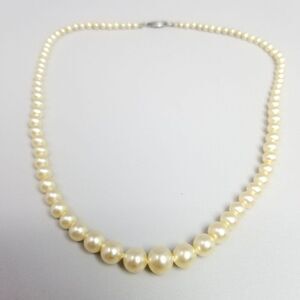 Vintage Cream Faux Pearl Beaded Necklace with Sterling Clasp, Graduated Size